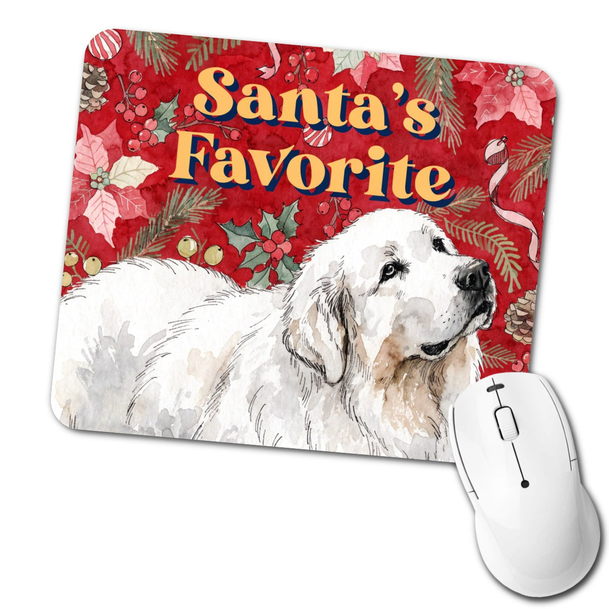 Great Pyrenees Dog Christmas Santa's Favorite Low Profile Mouse Pad Mat