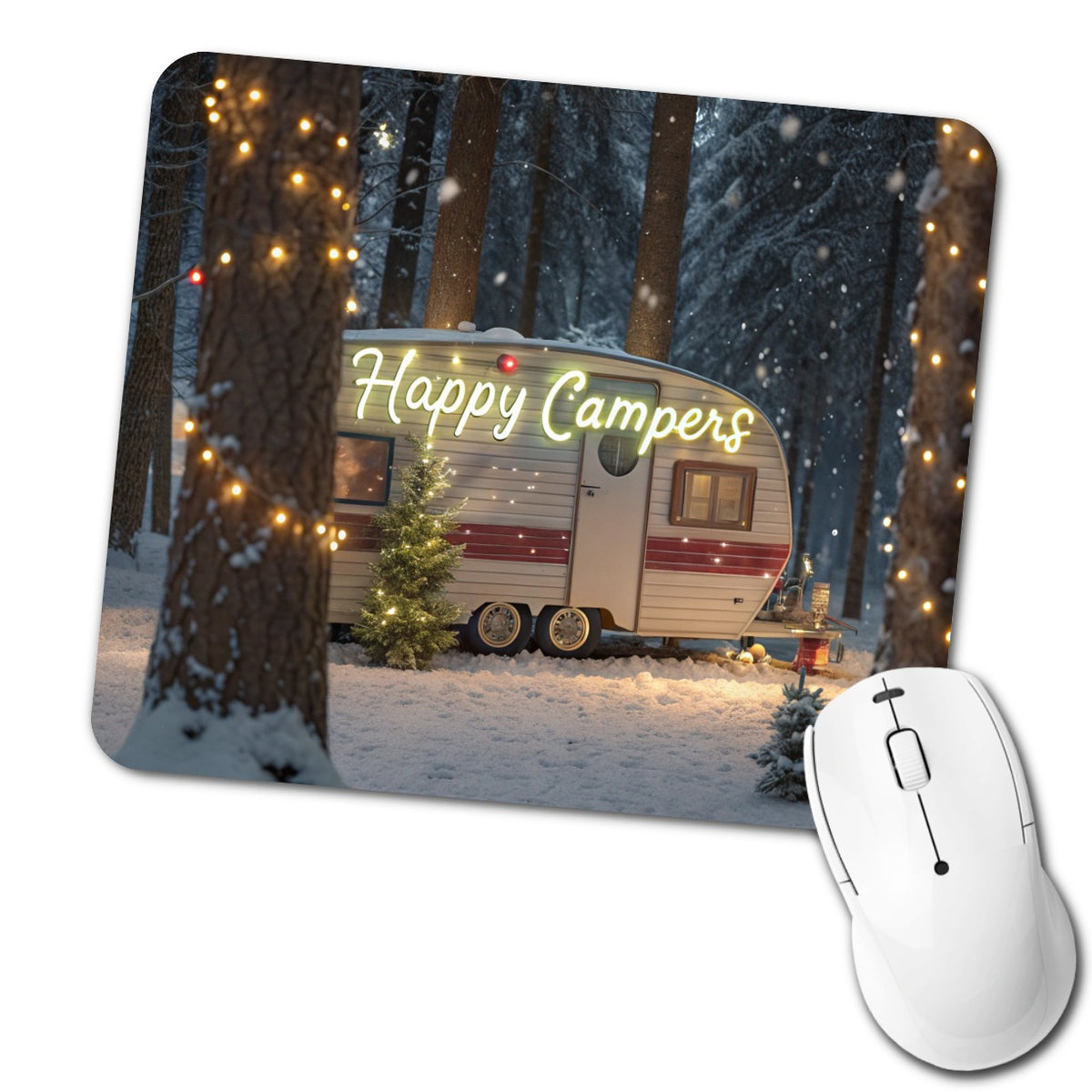 Happy Camper RV Vintage Christmas Low Profile Mouse Pad Mat