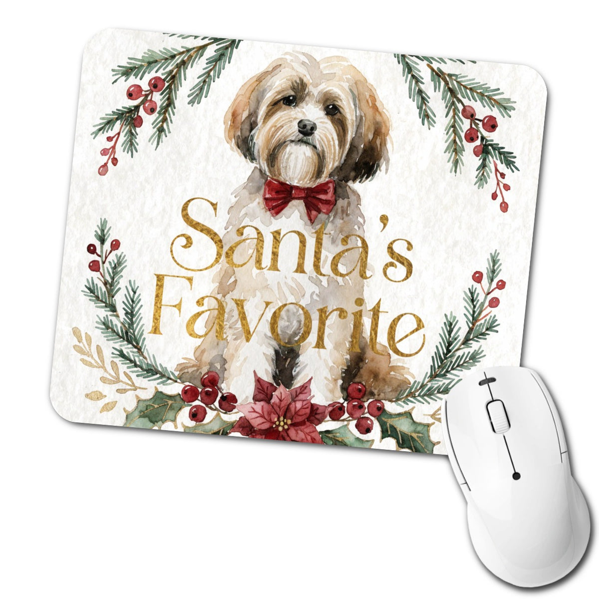 Havanese Dog Christmas Santa's Favorite Low Profile Mouse Pad Mat