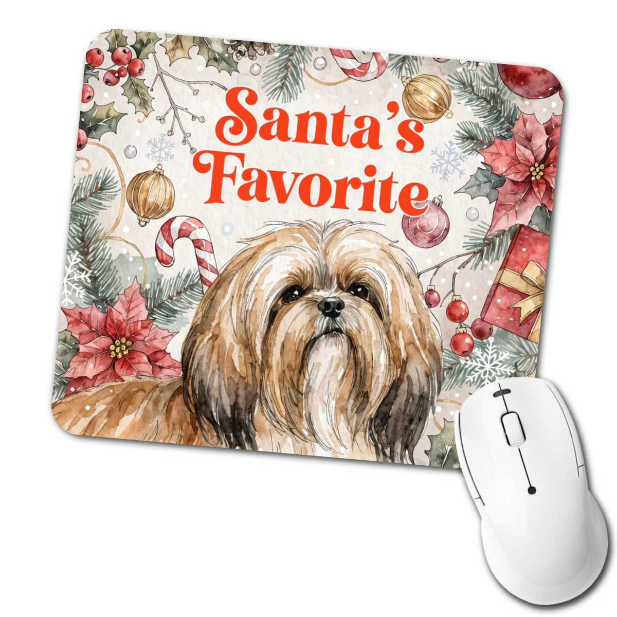Lhasa Apso Dog Christmas Santa's Favorite Low Profile Mouse Pad Mat