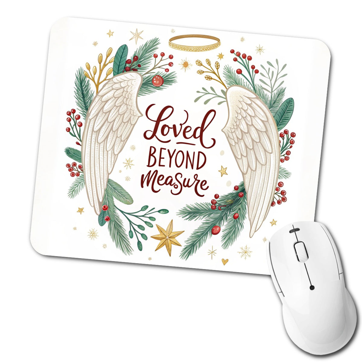 Loved Beyond Measure Christmas Angel Wings Halo Low Profile Mouse Pad Mat