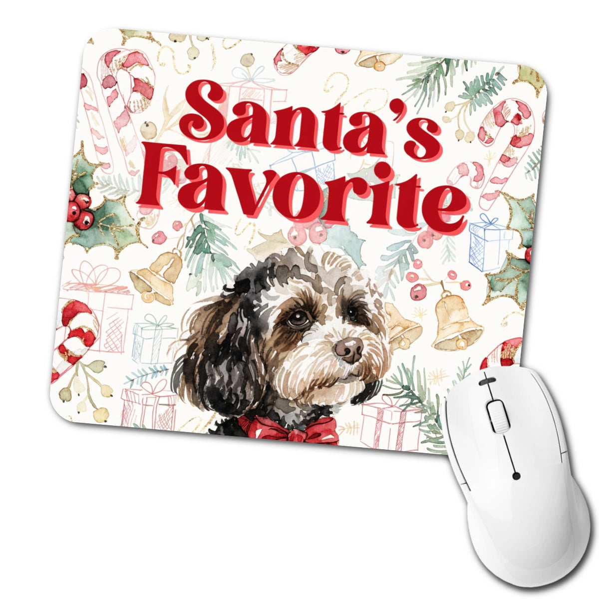 Maltipoo Dog Christmas Santa's Favorite Low Profile Mouse Pad Mat