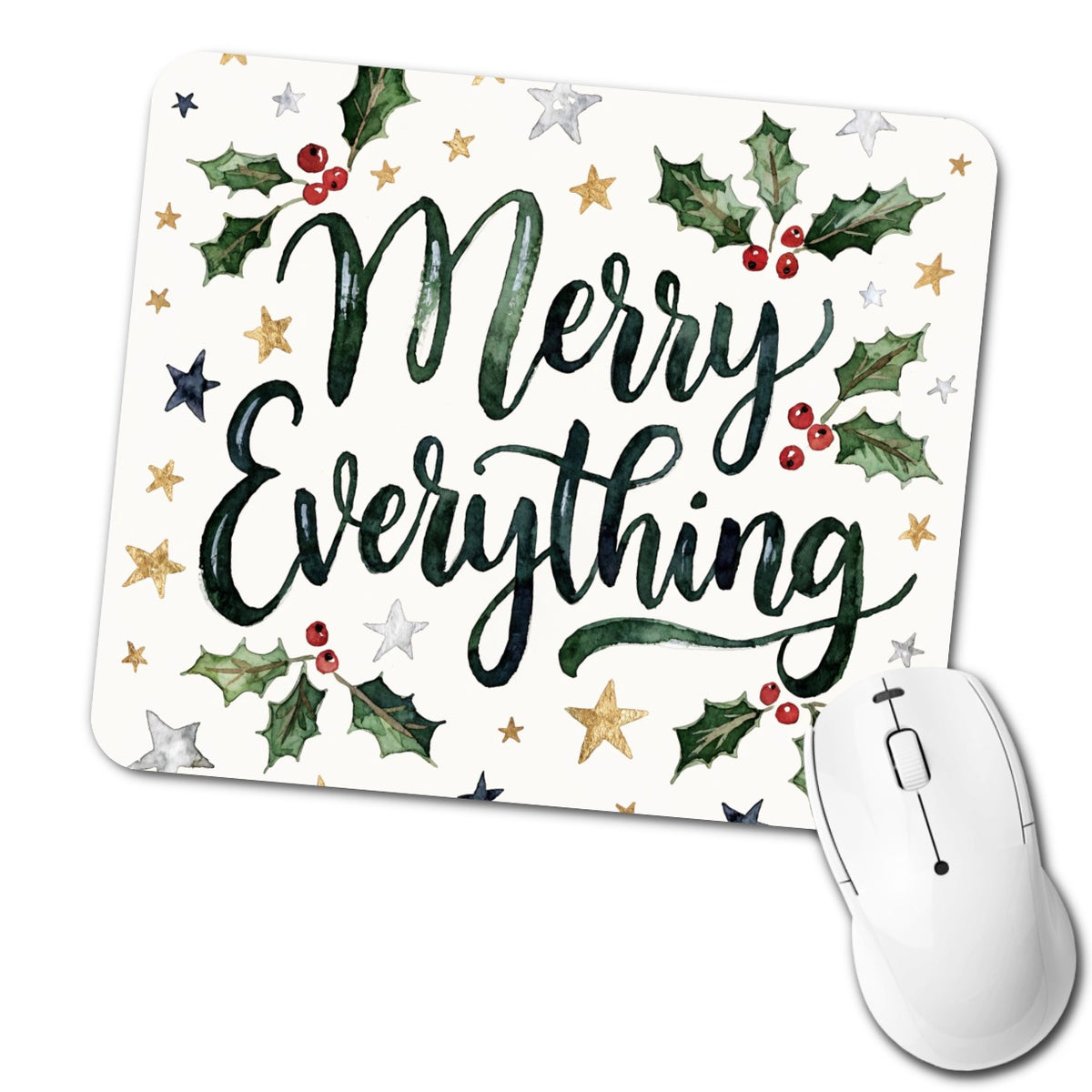 Merry Everything Christmas Green Low Profile Mouse Pad Mat