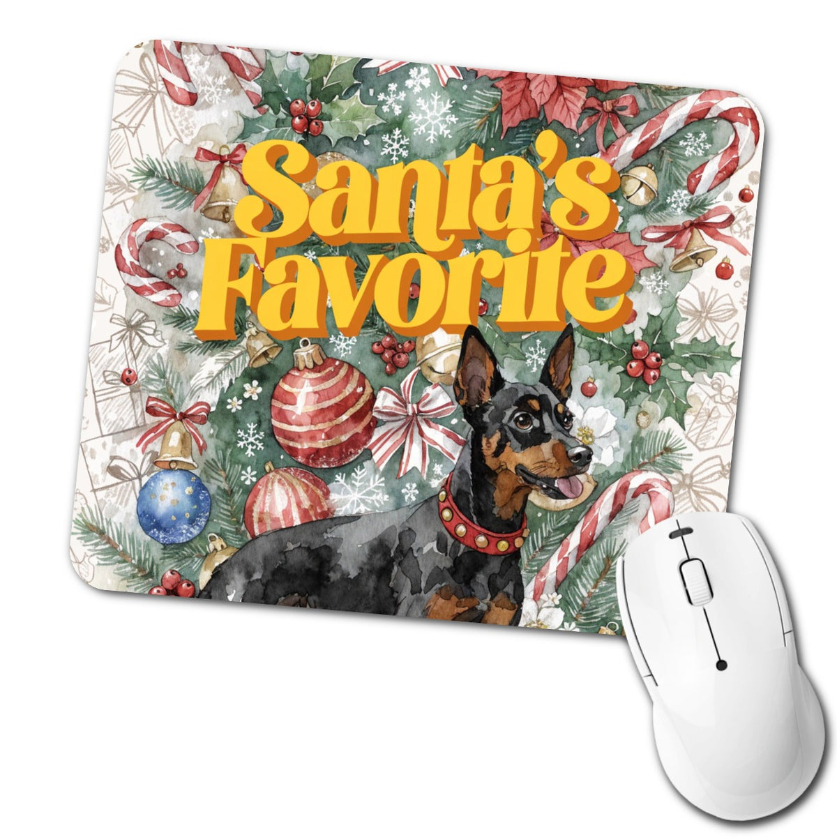 Miniature Pinscher Dog Christmas Santa's Favorite Low Profile Mouse Pad Mat