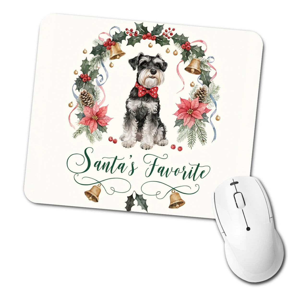 Miniature Schnauzer Dog Christmas Santa's Favorite Low Profile Mouse Pad Mat
