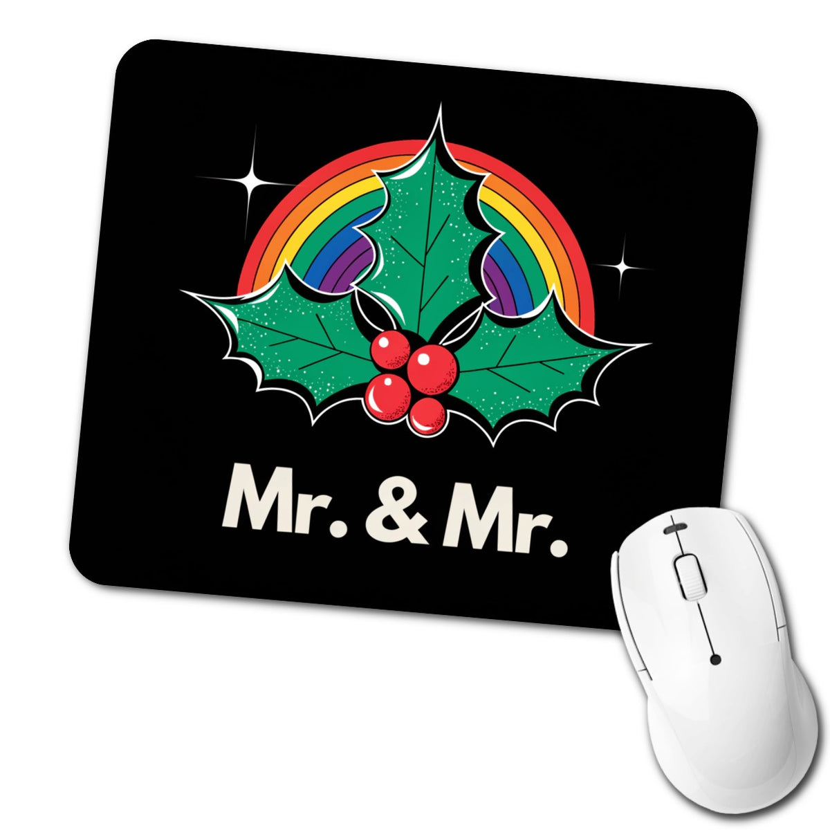 Mr and Mr Pride Gay Rainbow Christmas Low Profile Mouse Pad Mat