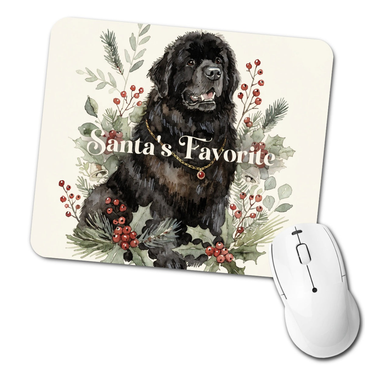 Newfoundland Dog Christmas Santa's Favorite Low Profile Mouse Pad Mat
