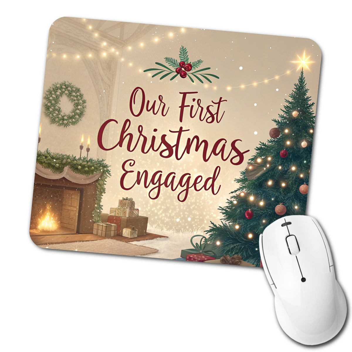 Our First Christmas Engaged Low Profile Mouse Pad Mat