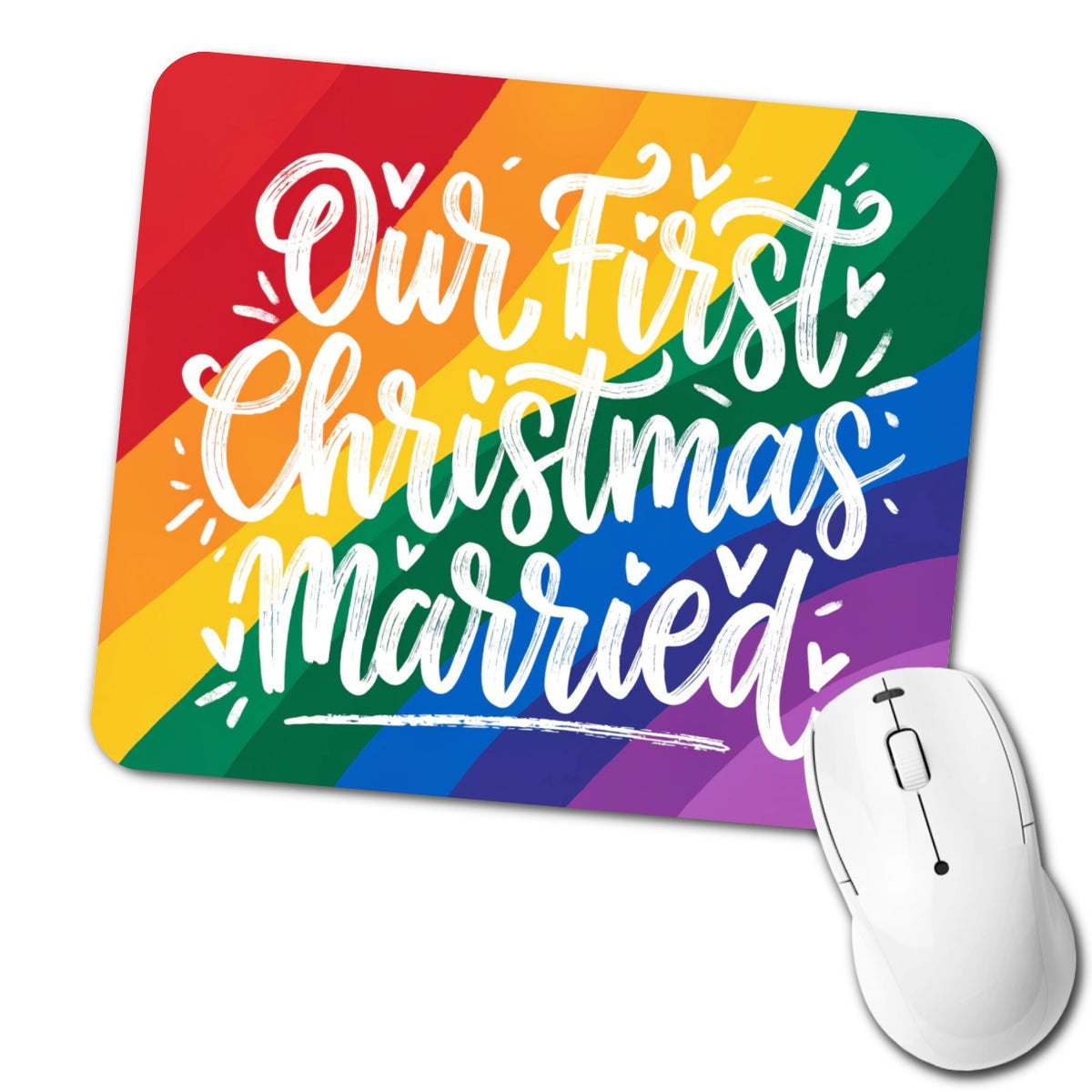 Our First Christmas Married LGBTQ Pride Rainbow Low Profile Mouse Pad Mat