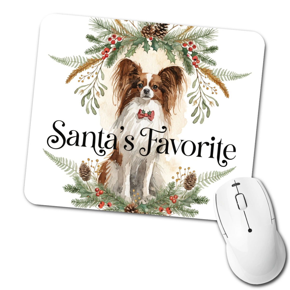 Papillon Dog Christmas Santa's Favorite Low Profile Mouse Pad Mat