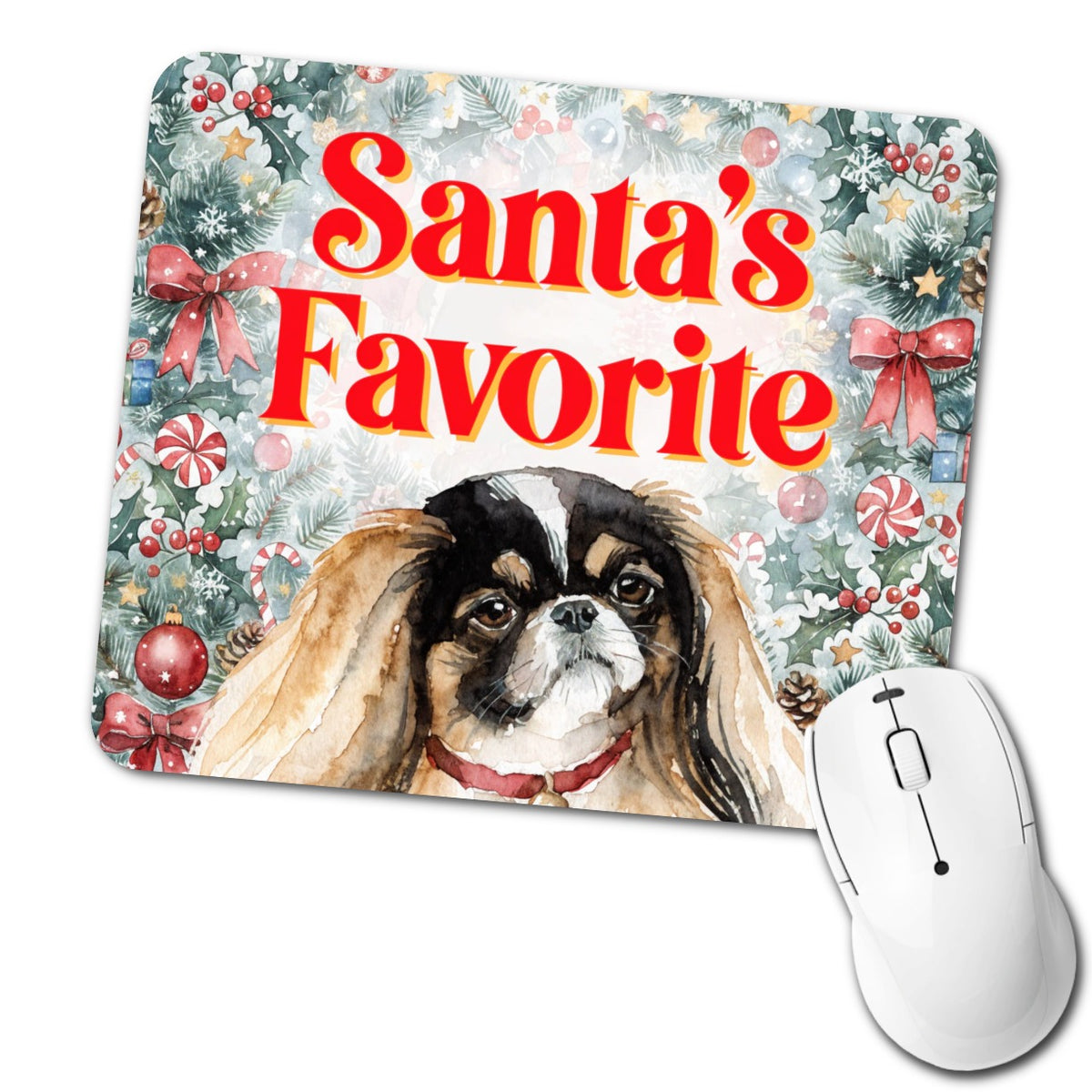 Pekingese Dog Christmas Santa's Favorite Low Profile Mouse Pad Mat