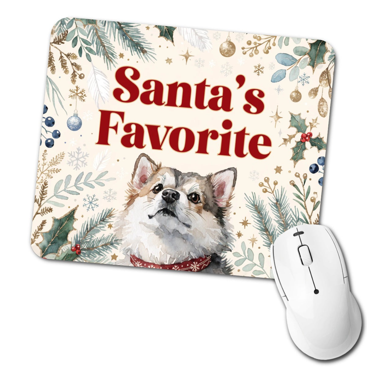 Pomsky Dog Christmas Santa's Favorite Low Profile Mouse Pad Mat