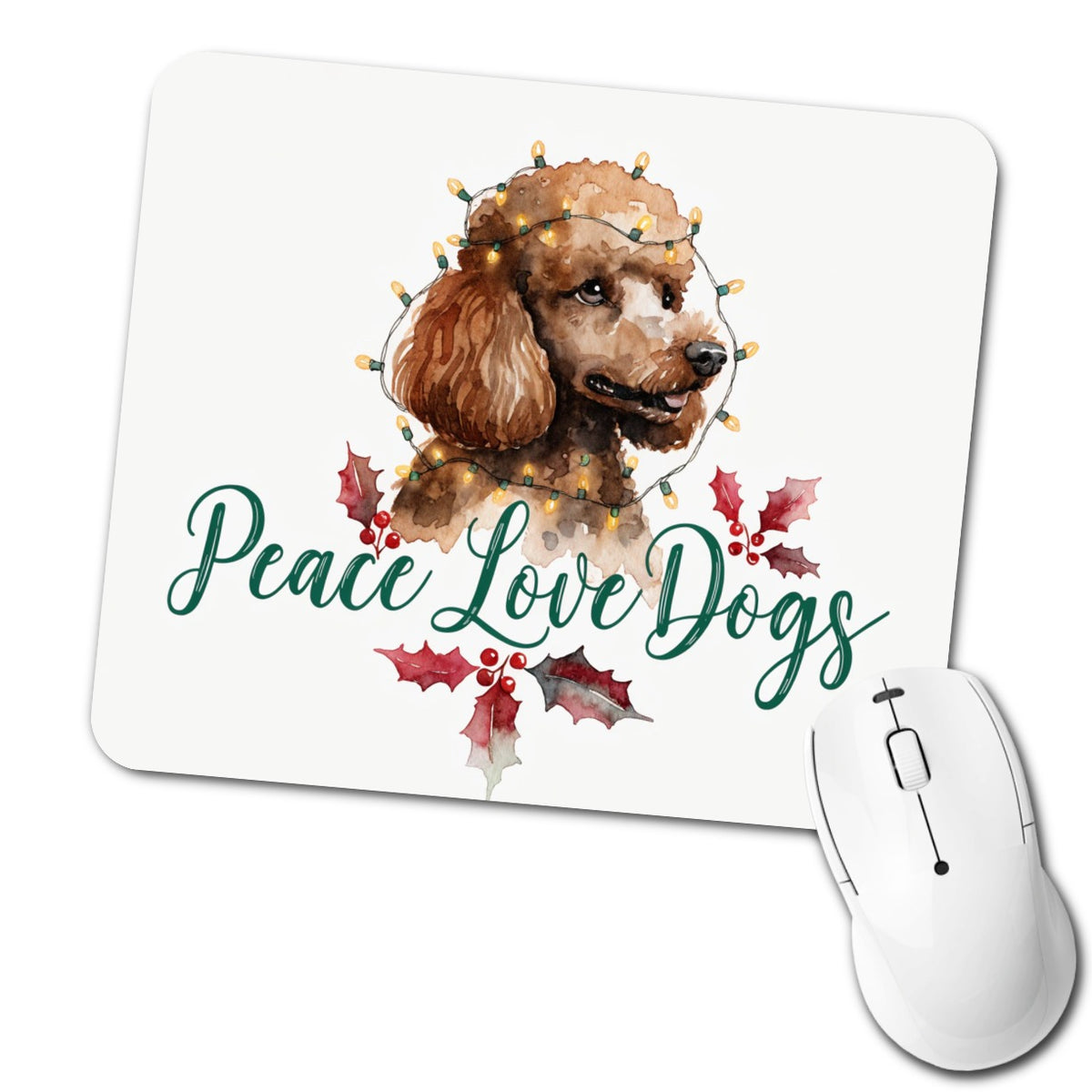 Poodle Christmas Peace Love Dogs Low Profile Mouse Pad Mat