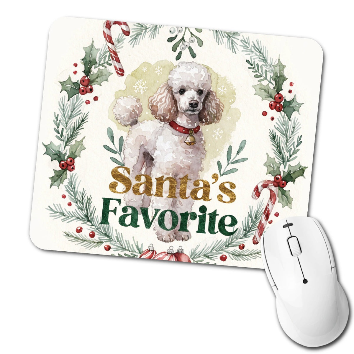 Poodle White Dog Christmas Santa's Favorite Low Profile Mouse Pad Mat