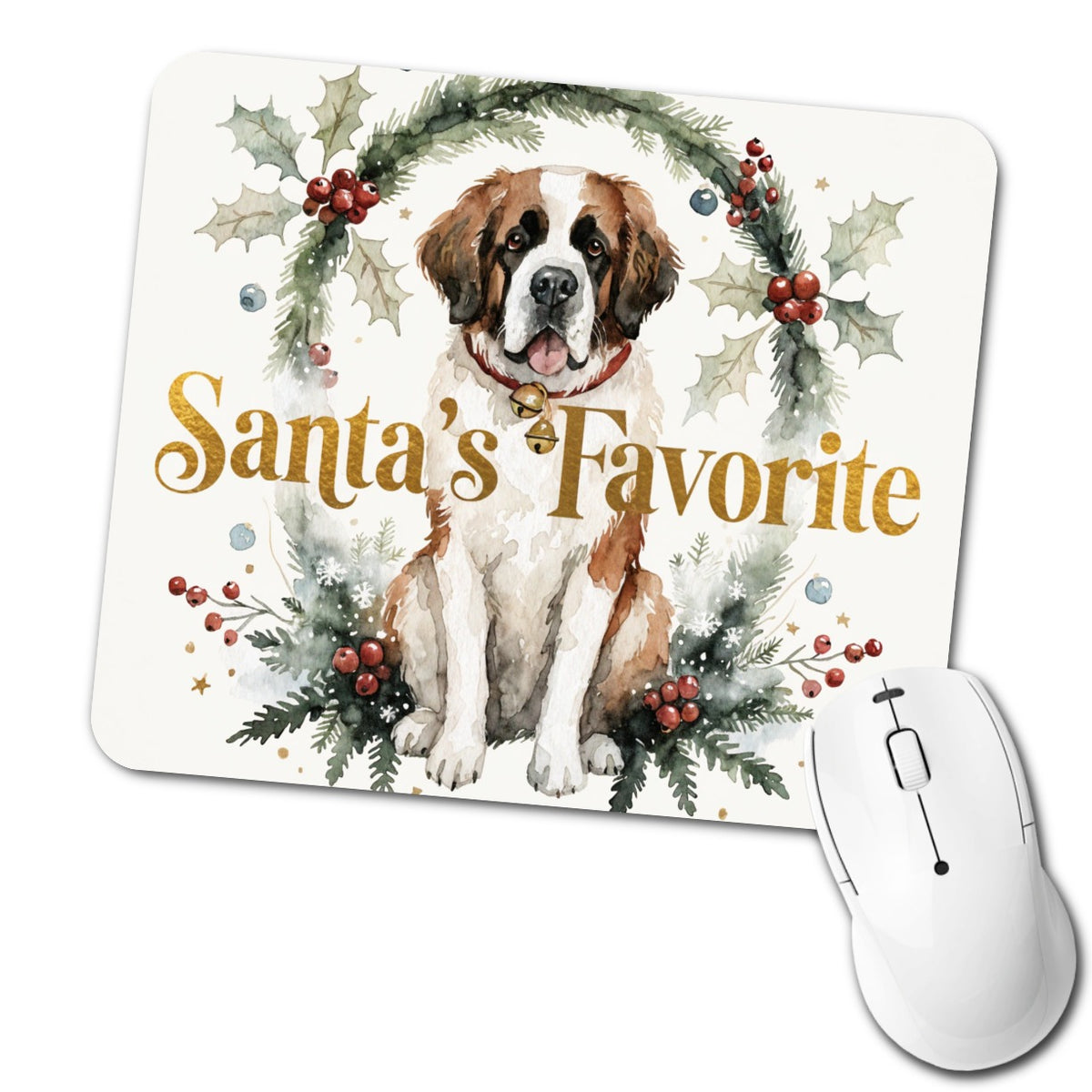Saint Bernard Dog Christmas Santa's Favorite Low Profile Mouse Pad Mat