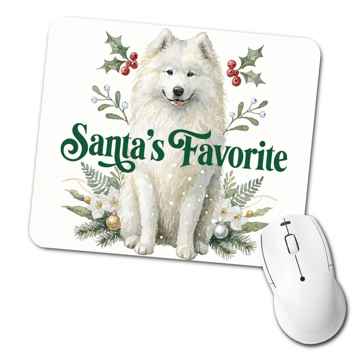 Samoyed Dog Christmas Santa's Favorite Low Profile Mouse Pad Mat