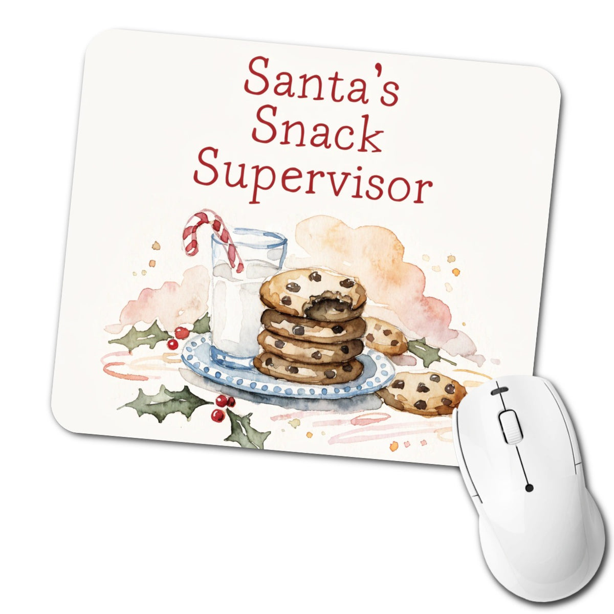 Santa's Snack Supervisor Christmas Funny Low Profile Mouse Pad Mat