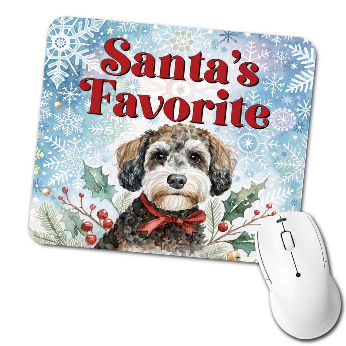 Schnoodle Dog Christmas Santa's Favorite Low Profile Mouse Pad Mat
