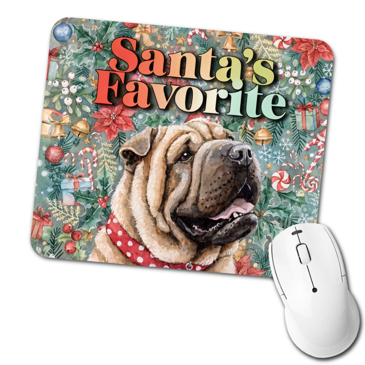Shar Pei Dog Christmas Santa's Favorite Low Profile Mouse Pad Mat