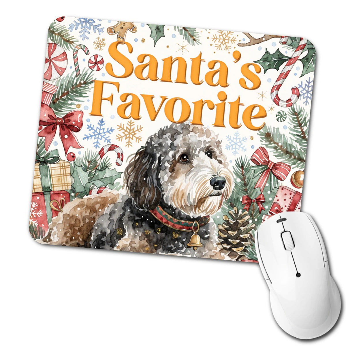 Sheepadoodle Dog Christmas Santa's Favorite Low Profile Mouse Pad Mat
