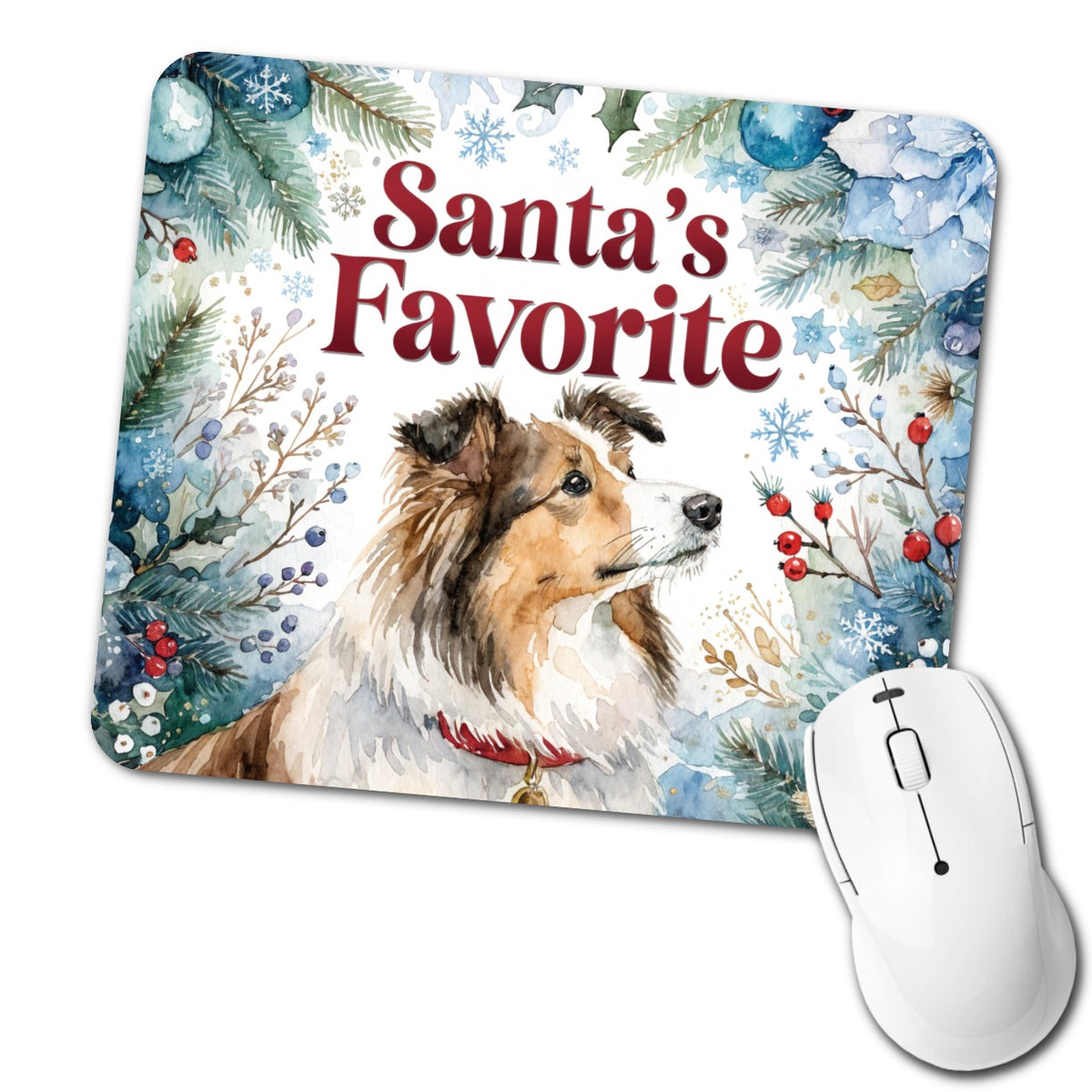 Shetland Sheepdog Christmas Santa's Favorite Low Profile Mouse Pad Mat