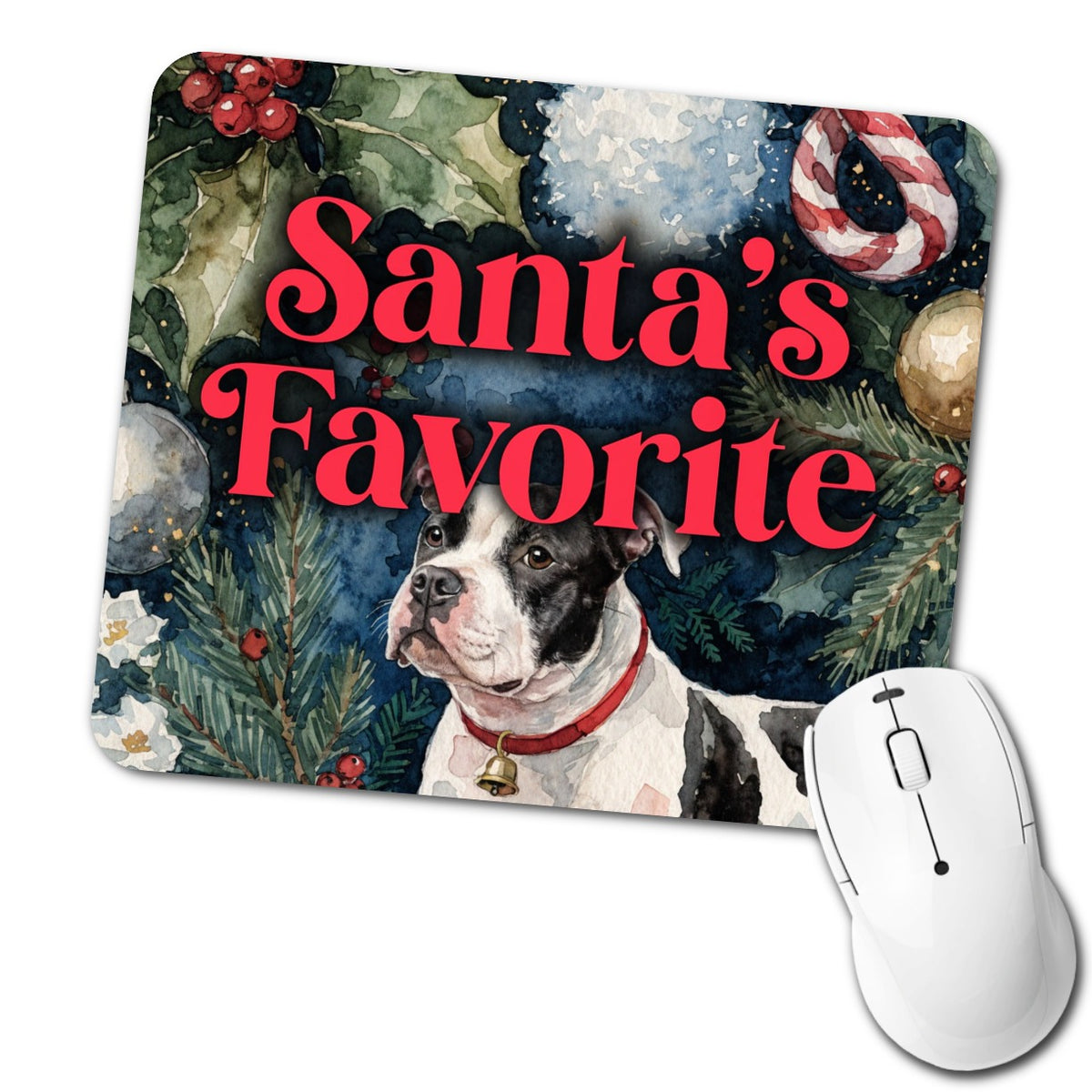 Staffordshire Bull Terrier Dog Christmas Santa's Favorite Low Profile Mouse Pad Mat
