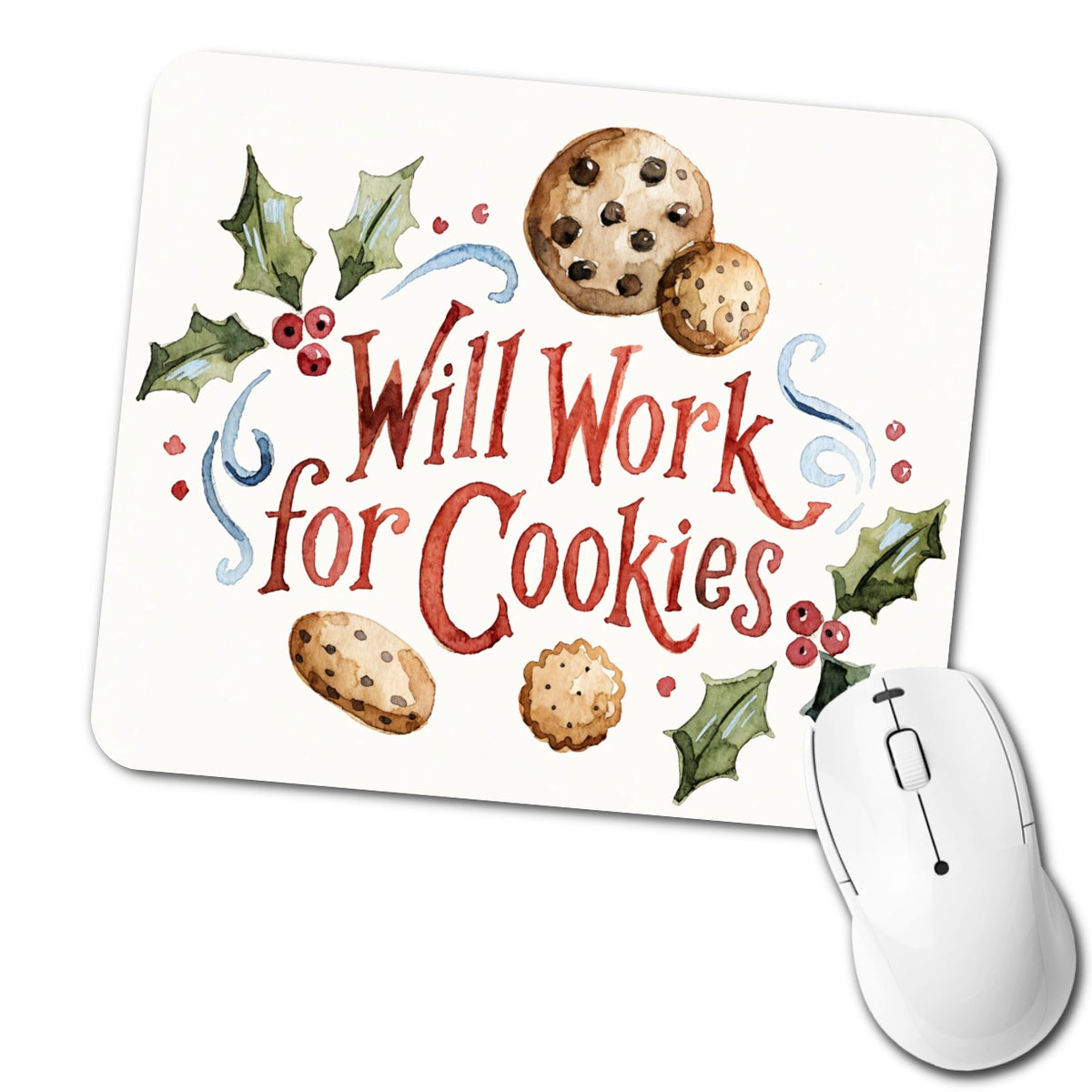 Will Work For Cookies Christmas Funny Low Profile Mouse Pad Mat