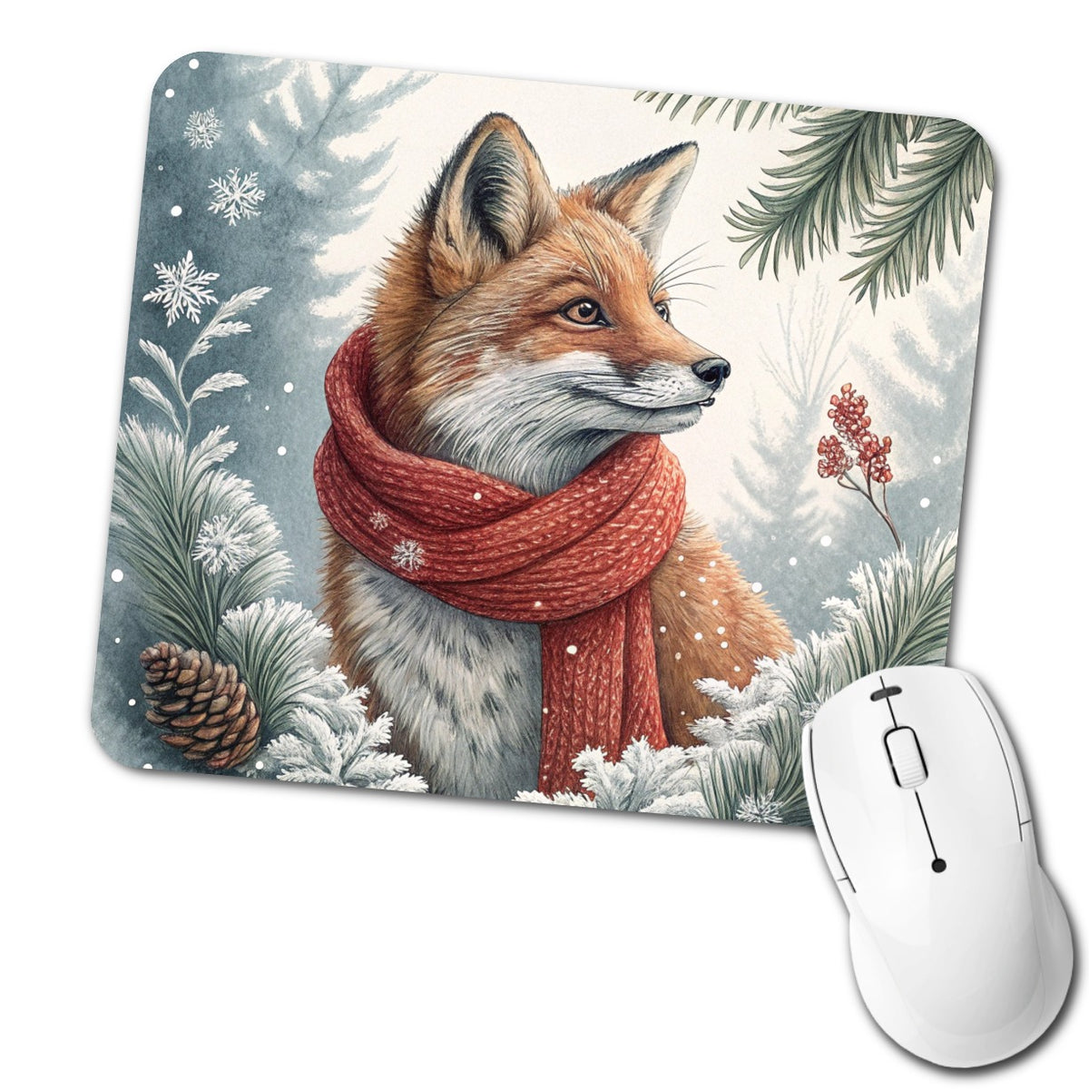 Winter Fox With Scarf Christmas Low Profile Mouse Pad Mat