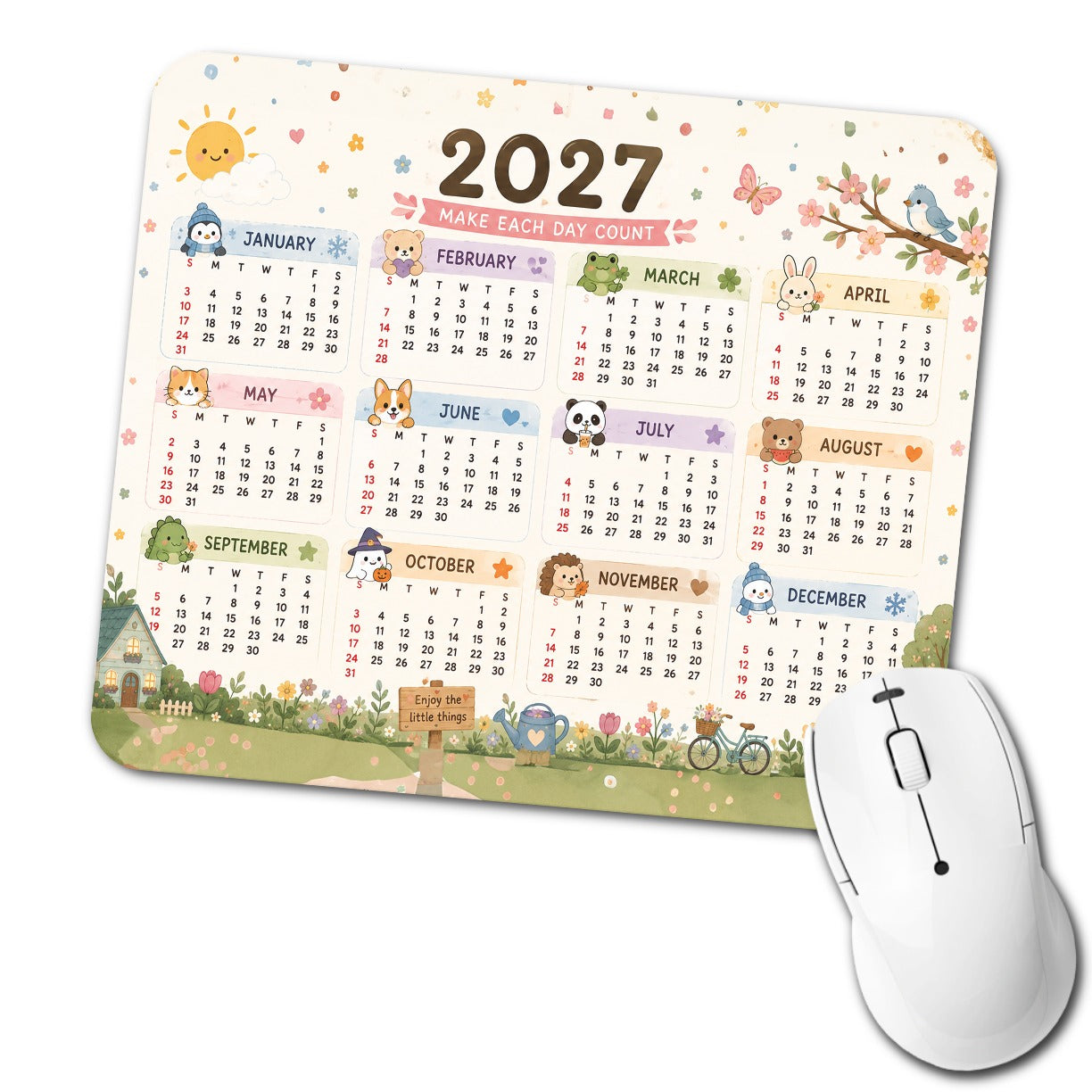 Adorable Animals 2027 Calendar Low Profile Mouse Pad Mat