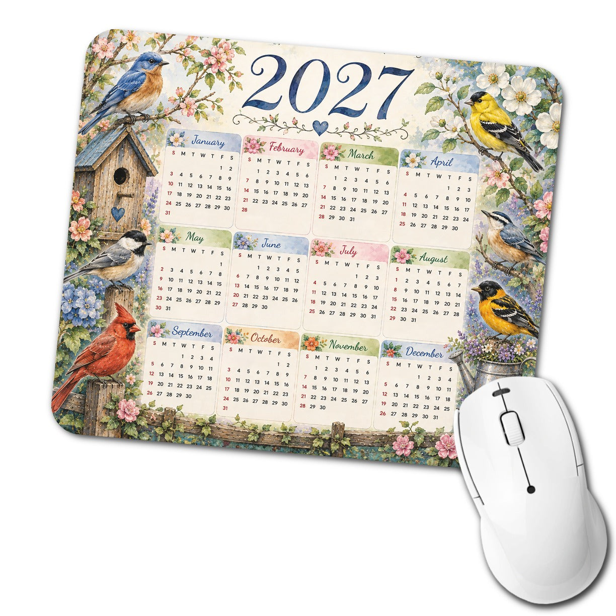 Bird Lover 2027 Calendar Low Profile Mouse Pad Mat