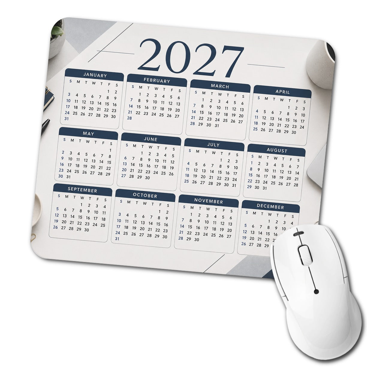 Blue Office 2027 Calendar Low Profile Mouse Pad Mat