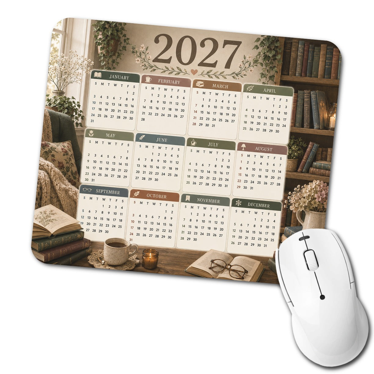 Book Lover 2027 Calendar Low Profile Mouse Pad Mat