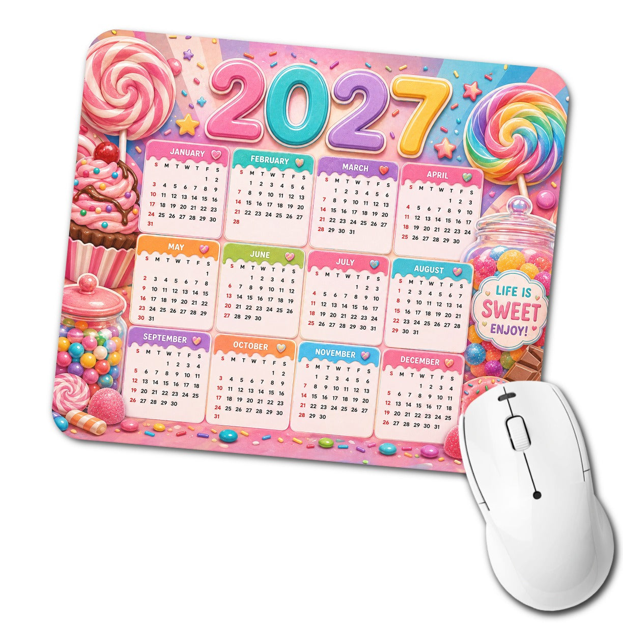 Candy Sweets Desserts Cute 2027 Calendar Low Profile Mouse Pad Mat