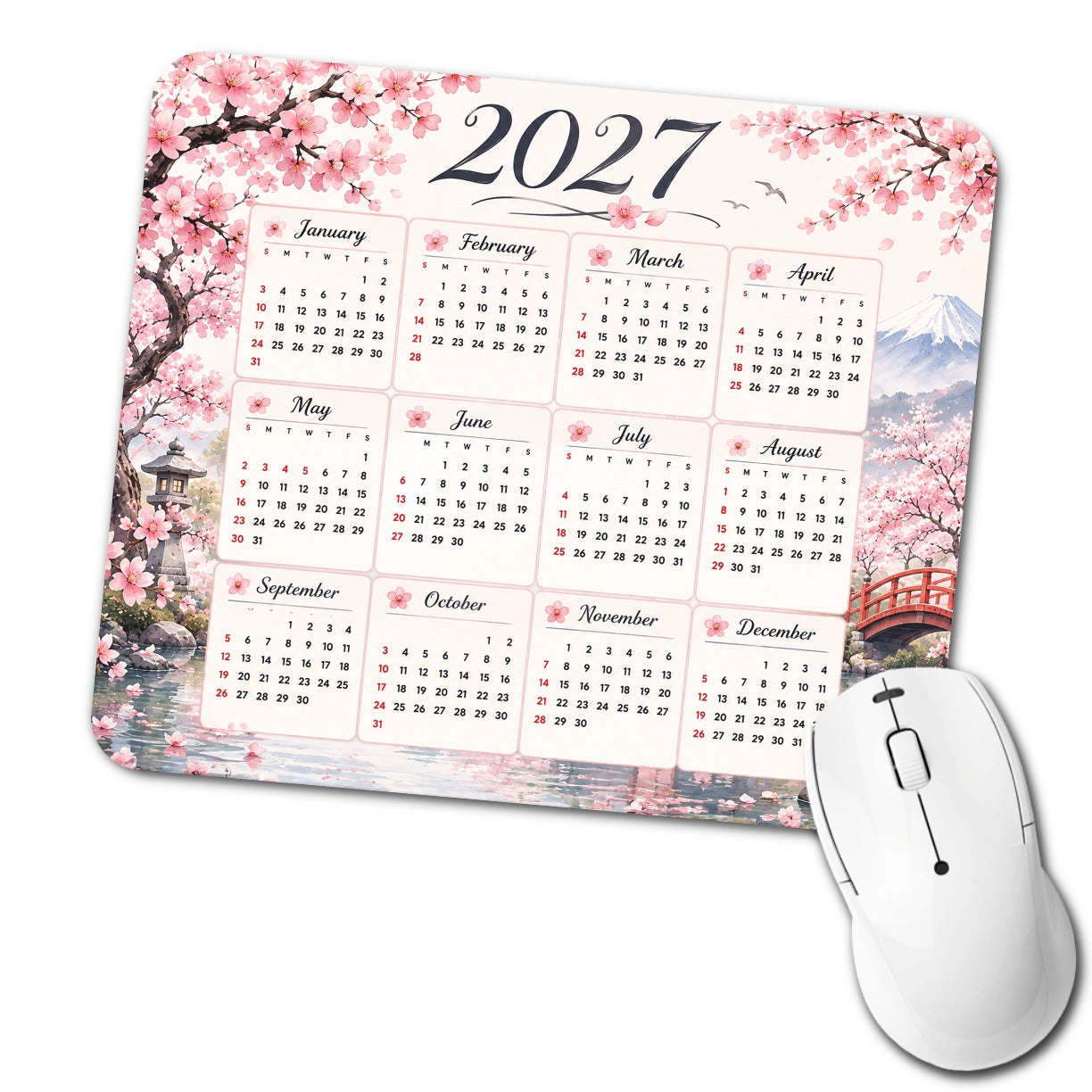 Cherry Blossoms 2027 Calendar Low Profile Mouse Pad Mat