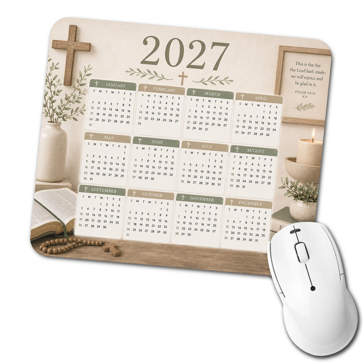 Christian Faith Minimal 2027 Calendar Low Profile Mouse Pad Mat