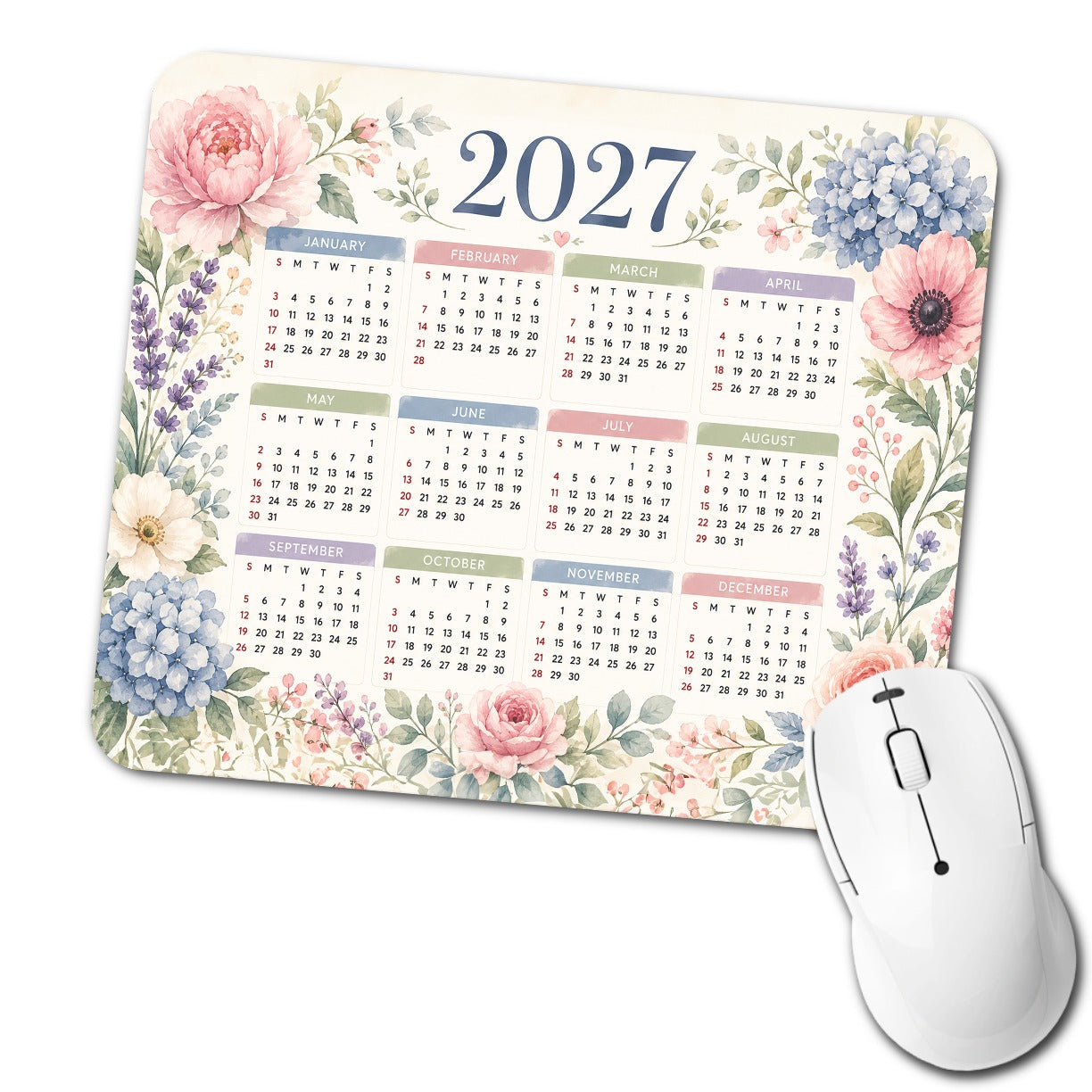 Flowers Floral Garden 2027 Calendar Low Profile Mouse Pad Mat