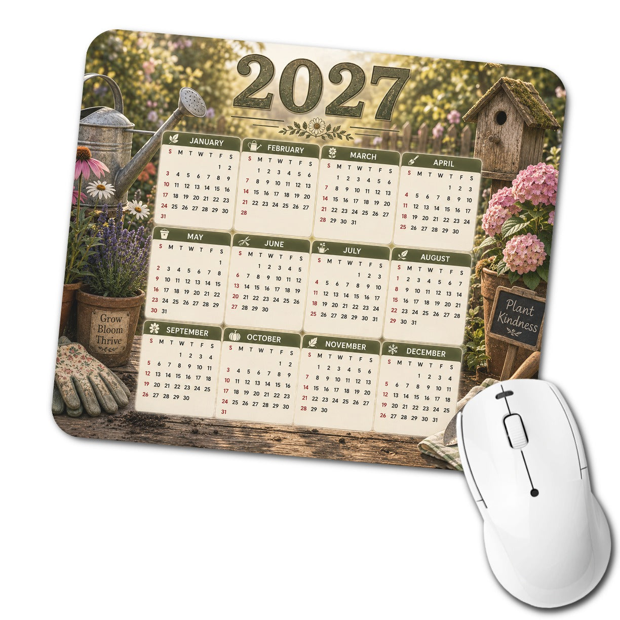 Gardening 2027 Calendar Low Profile Mouse Pad Mat