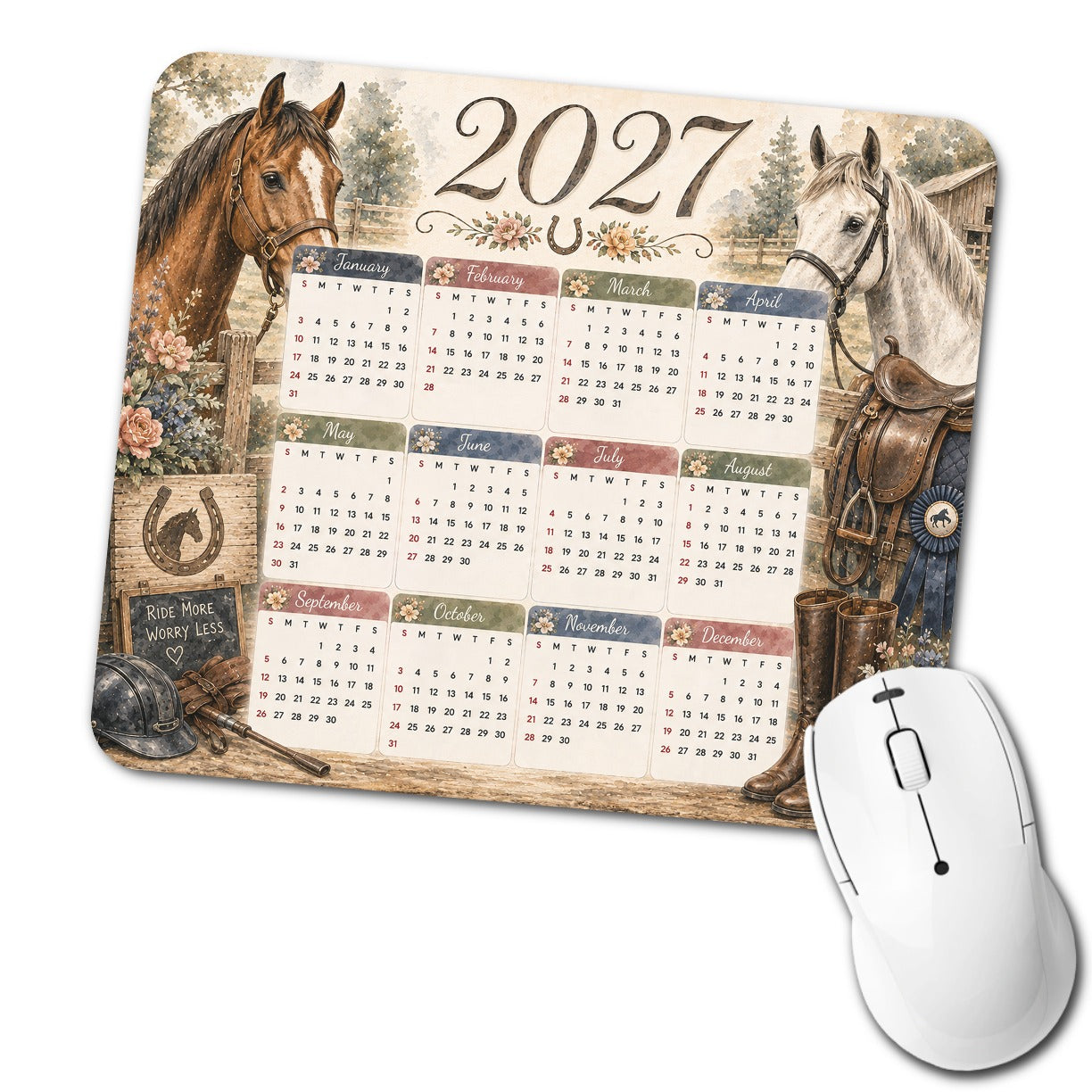 Horse Lover 2027 Calendar Low Profile Mouse Pad Mat