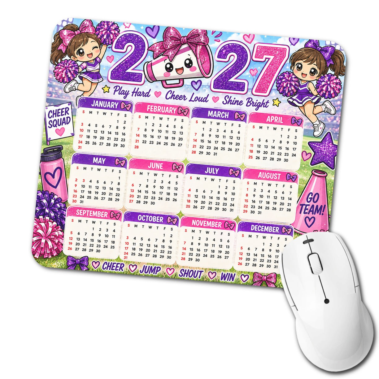 Kawaii Cheerleading Girls 2027 Calendar Low Profile Mouse Pad Mat