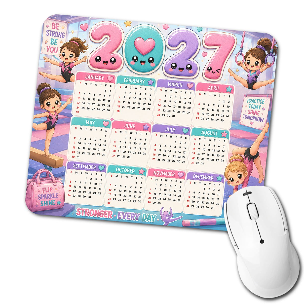Kawaii Girls Gymnastics 2027 Calendar Low Profile Mouse Pad Mat