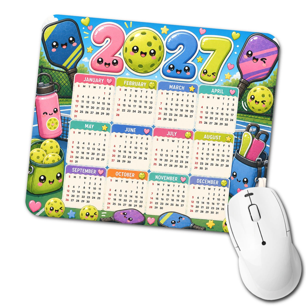 Kawaii Pickleball 2027 Calendar Low Profile Mouse Pad Mat