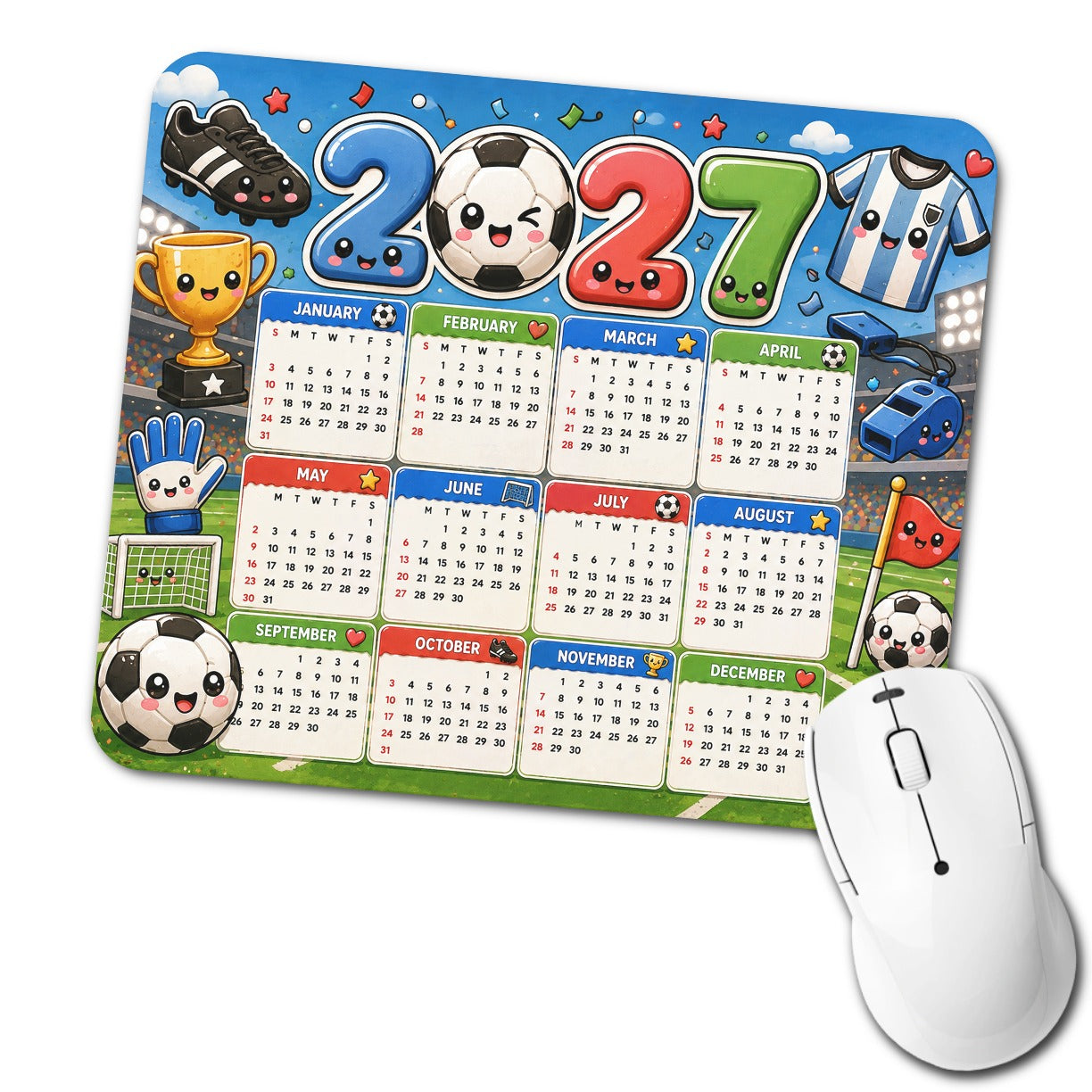 Kawaii Soccer 2027 Calendar Low Profile Mouse Pad Mat