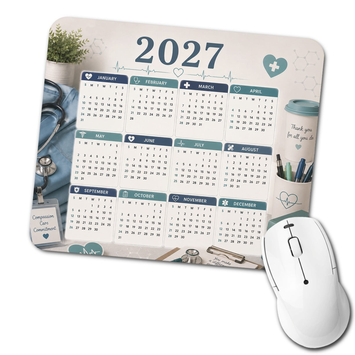 Nurse Doctor EMT Healthcare Office 2027 Calendar Low Profile Mouse Pad Mat