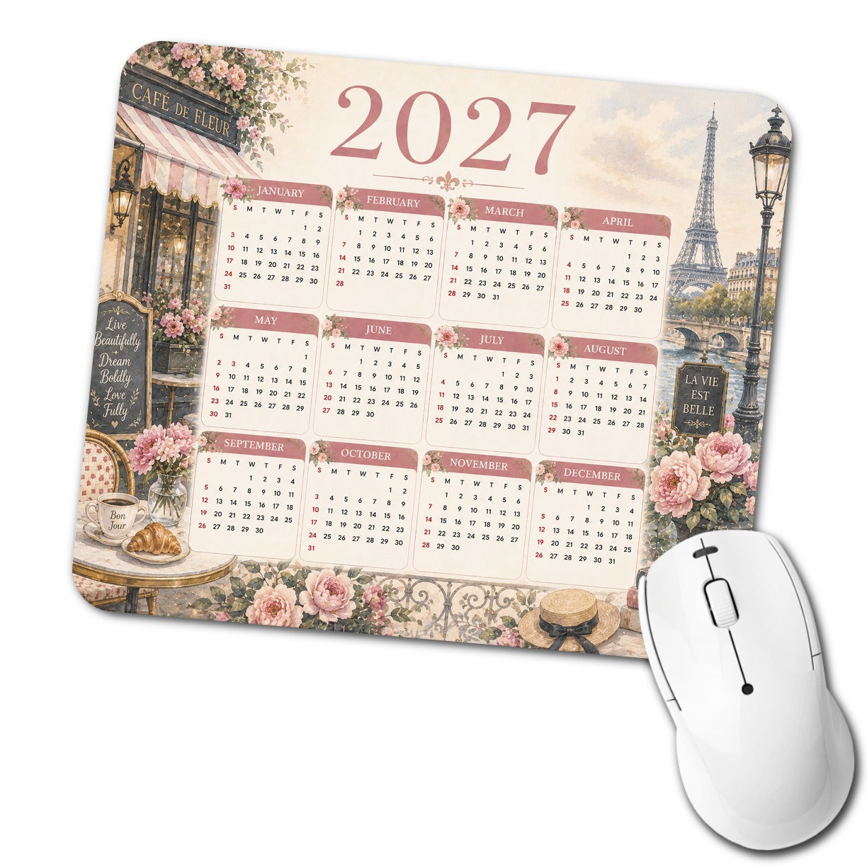 Parisian Chic 2027 Calendar Low Profile Mouse Pad Mat