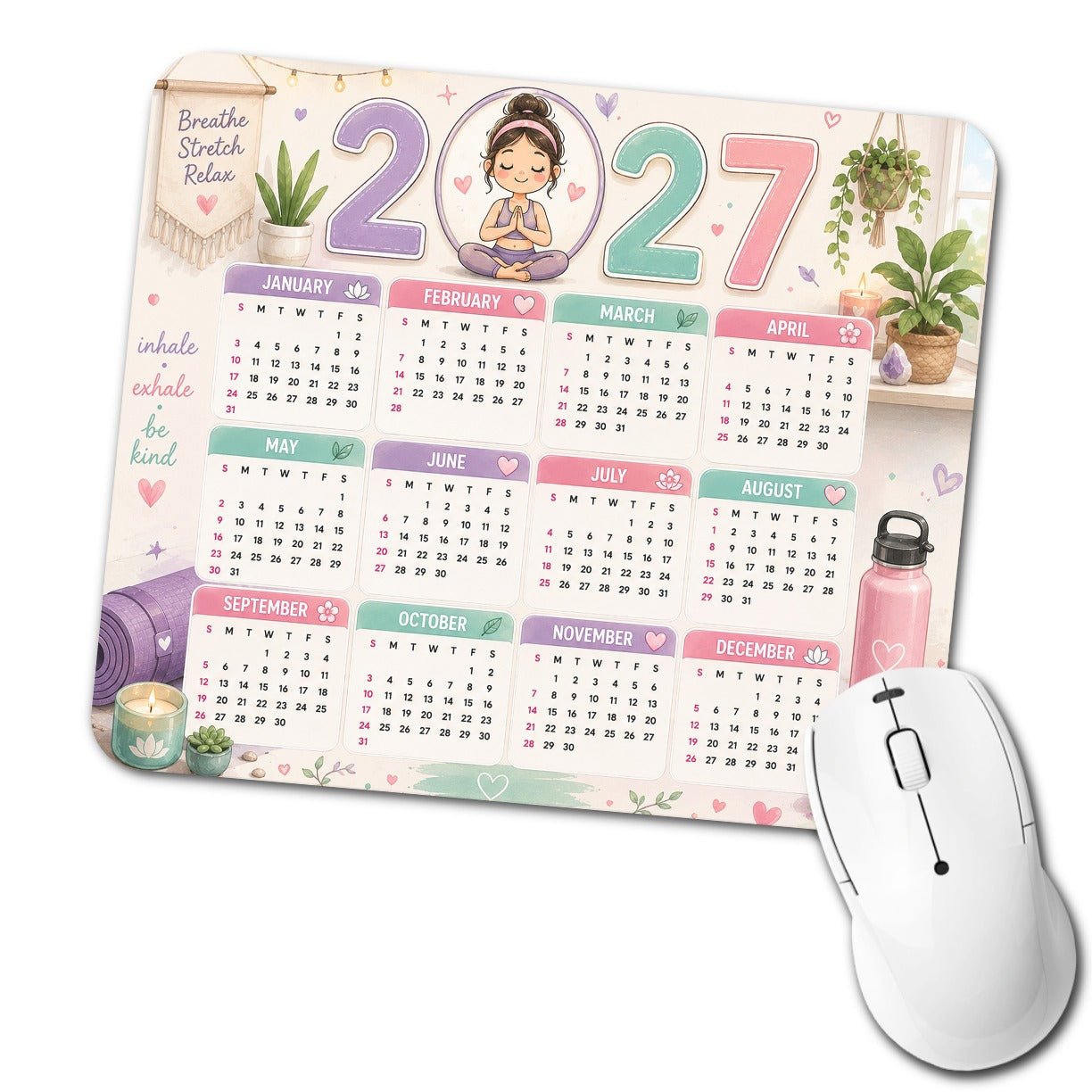 Pastel Yoga 2027 Calendar Low Profile Mouse Pad Mat