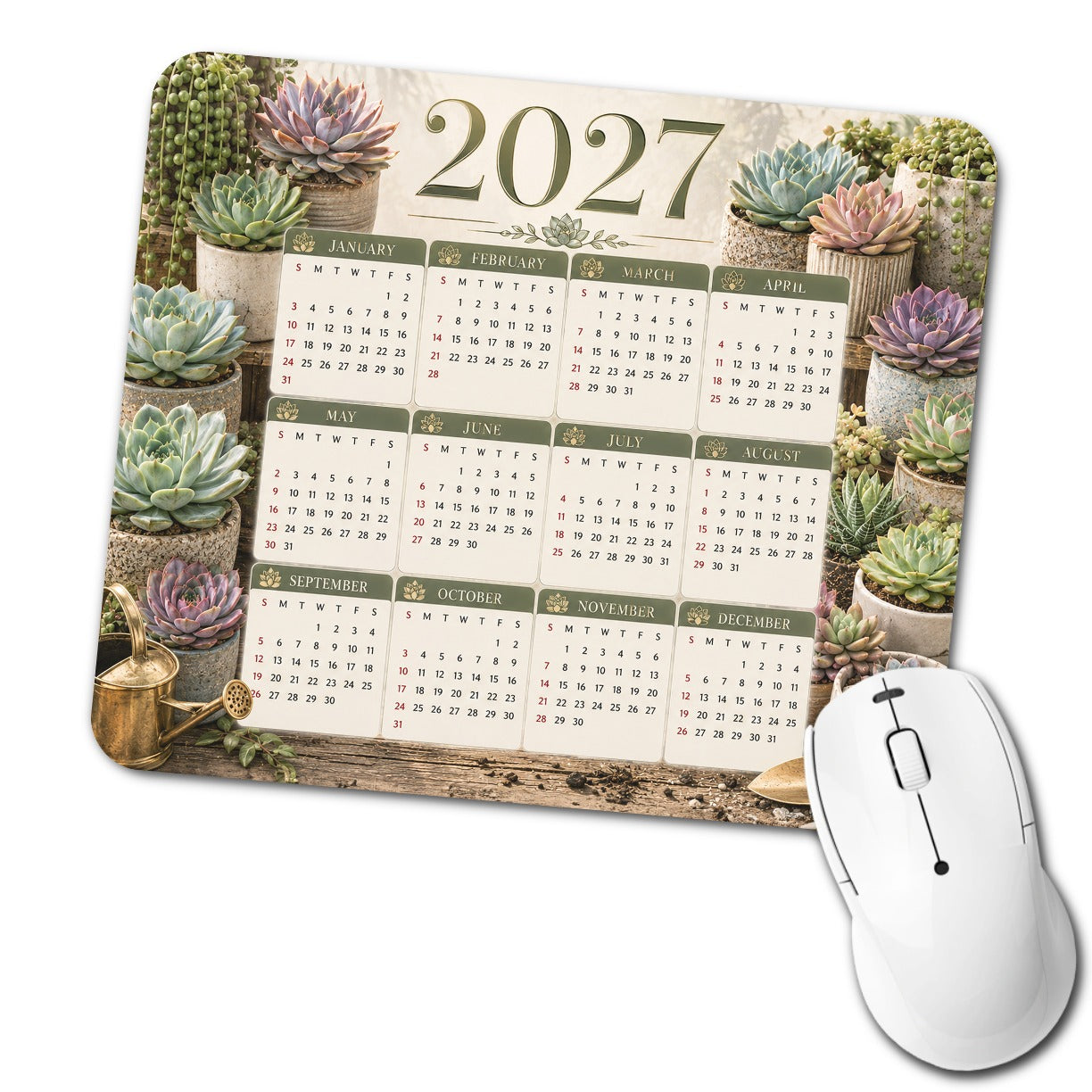 Succulents 2027 Calendar Low Profile Mouse Pad Mat