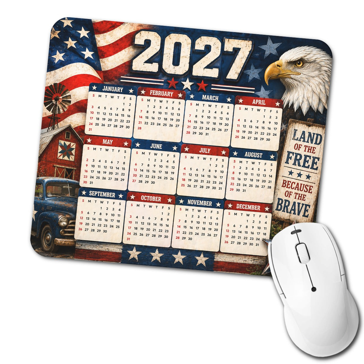 USA Patriotic 2027 Calendar Low Profile Mouse Pad Mat