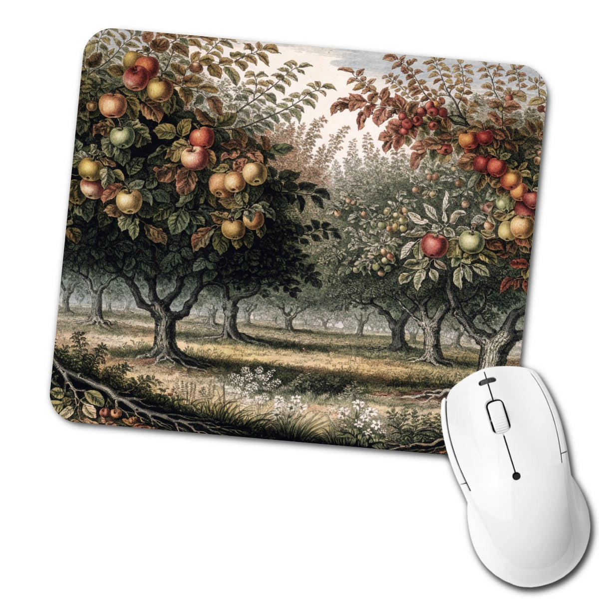 Apple Orchard Antique Drawing Low Profile Mouse Pad Mat