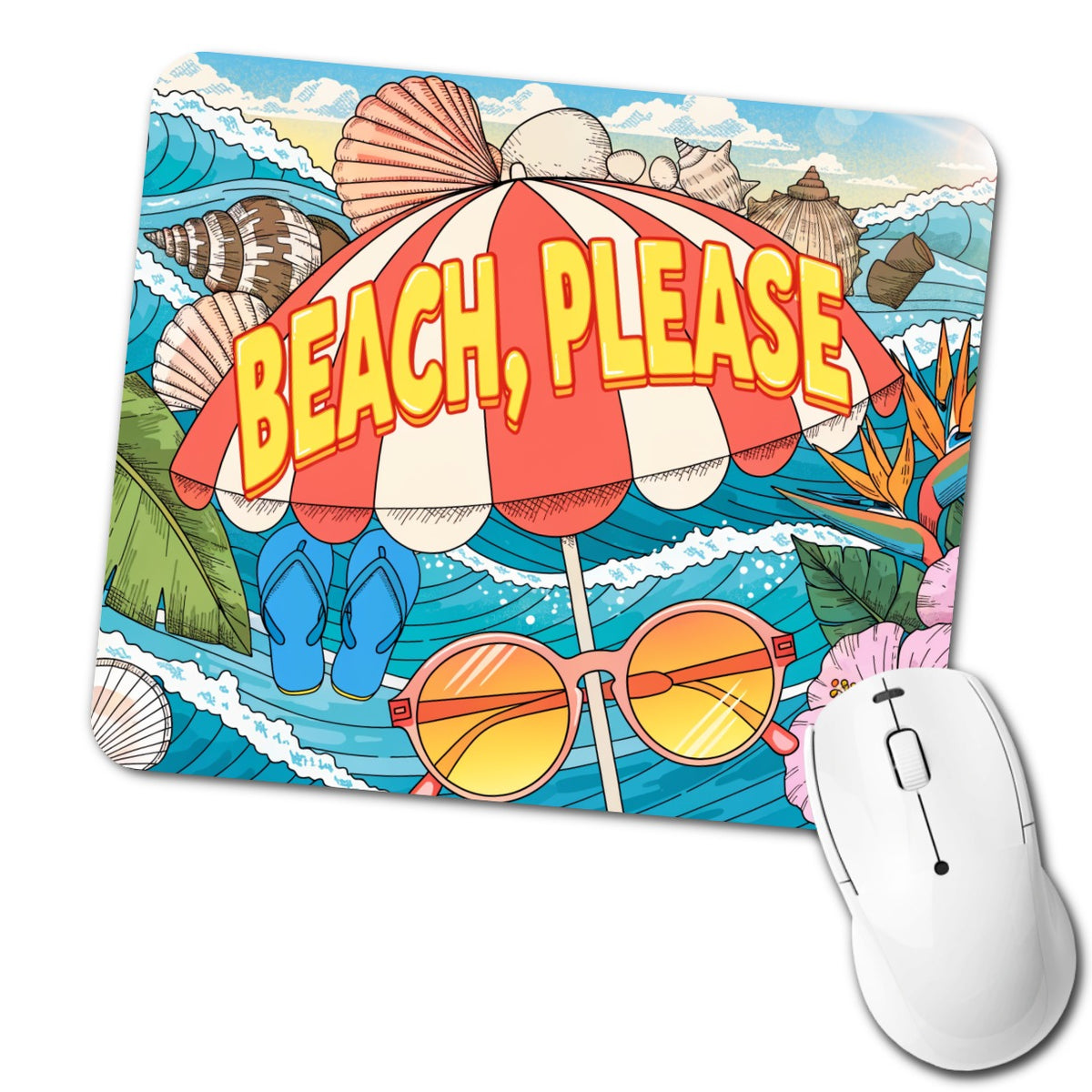 Beach Please Umbrella Funny Low Profile Mouse Pad Mat