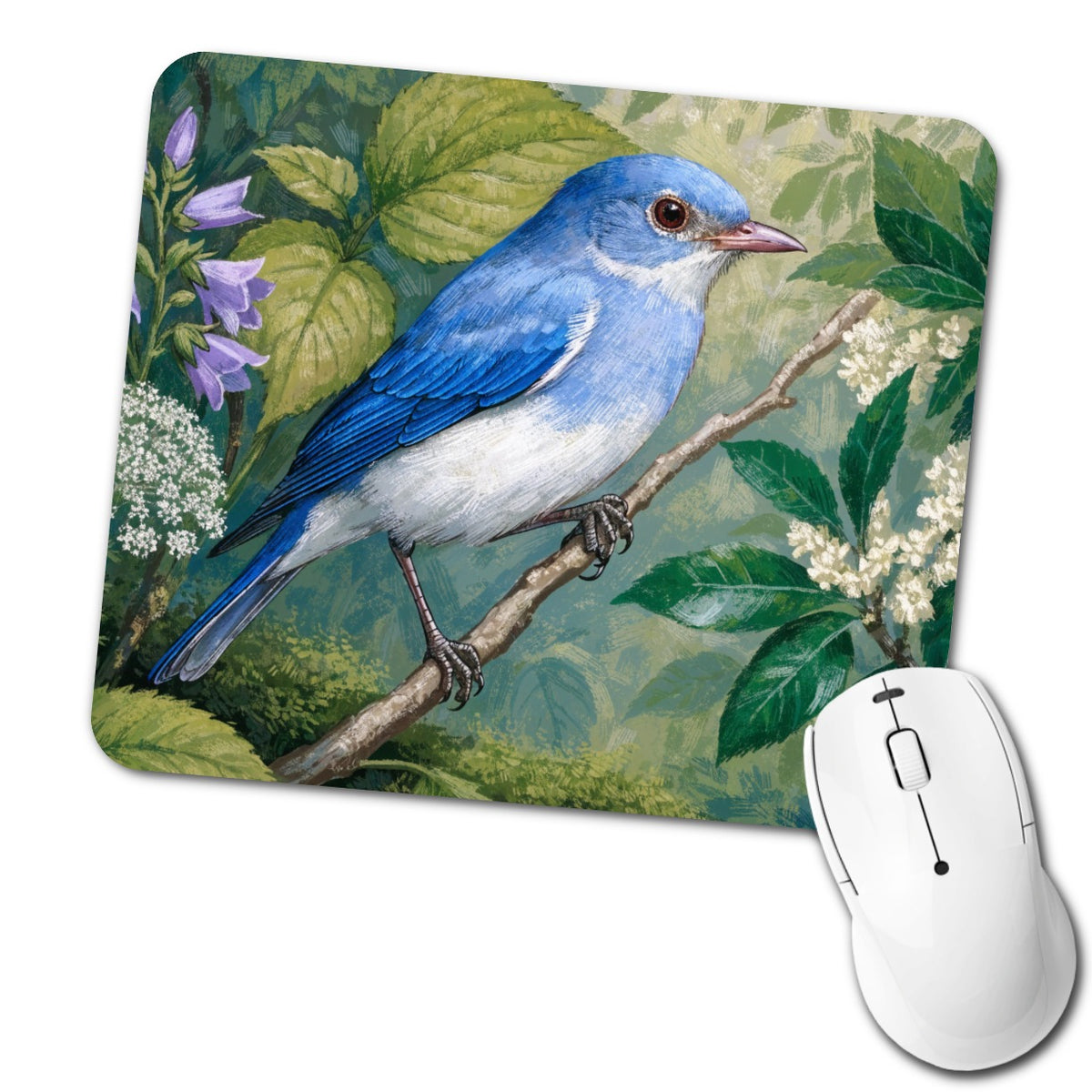 Bluebird Spring Wildflowers Low Profile Mouse Pad Mat